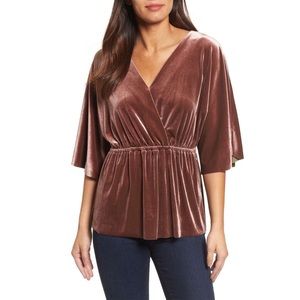 Halogen Velvet Faux Wrap Top Medium